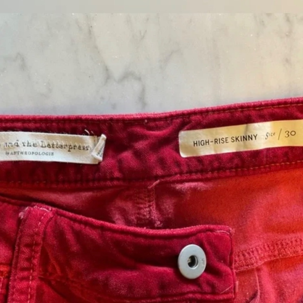 Pilcro and the Letterpress High Rise Skinny Velvet Red Pants - Picture 5 of 5